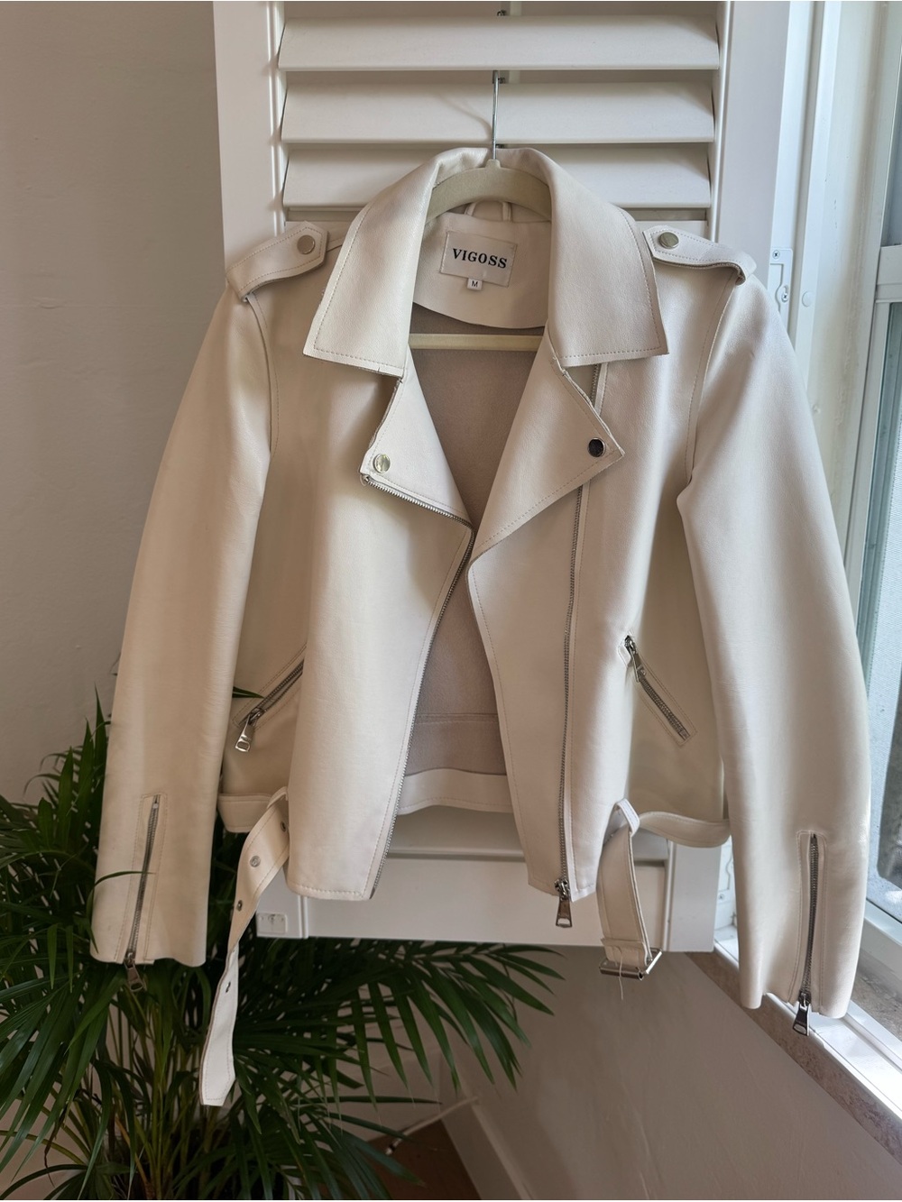 Vigoss Cream Moto-Style Faux Leather Jacket